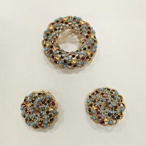 Vintage Sarah Coventry  Rhinestone and Beaded Brooch & Earring Set